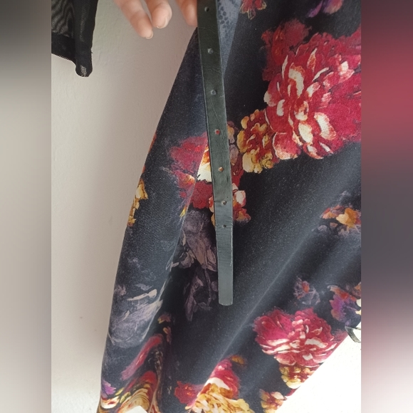 Venus black floral bodycon dress with mesh sleeves and mesh upper back, Small - Picture 6 of 9